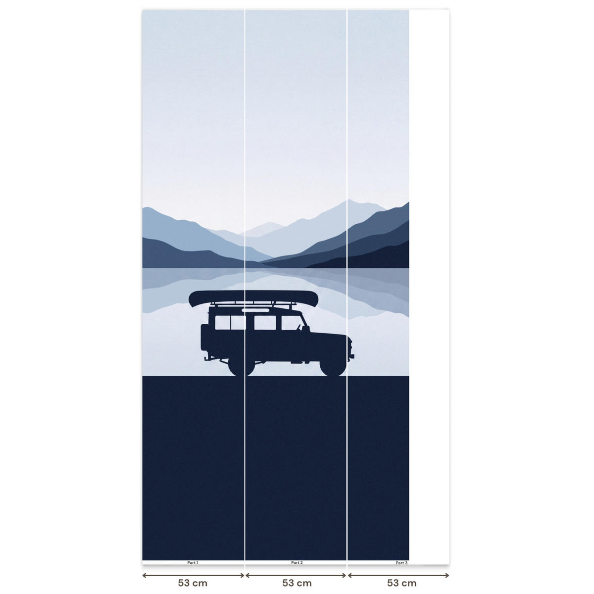 KINDERTAPETE - Auto - See - Berge - Blau - 140x280 cm - Blaugrau, Papier (140/280cm) - OnlyWow
