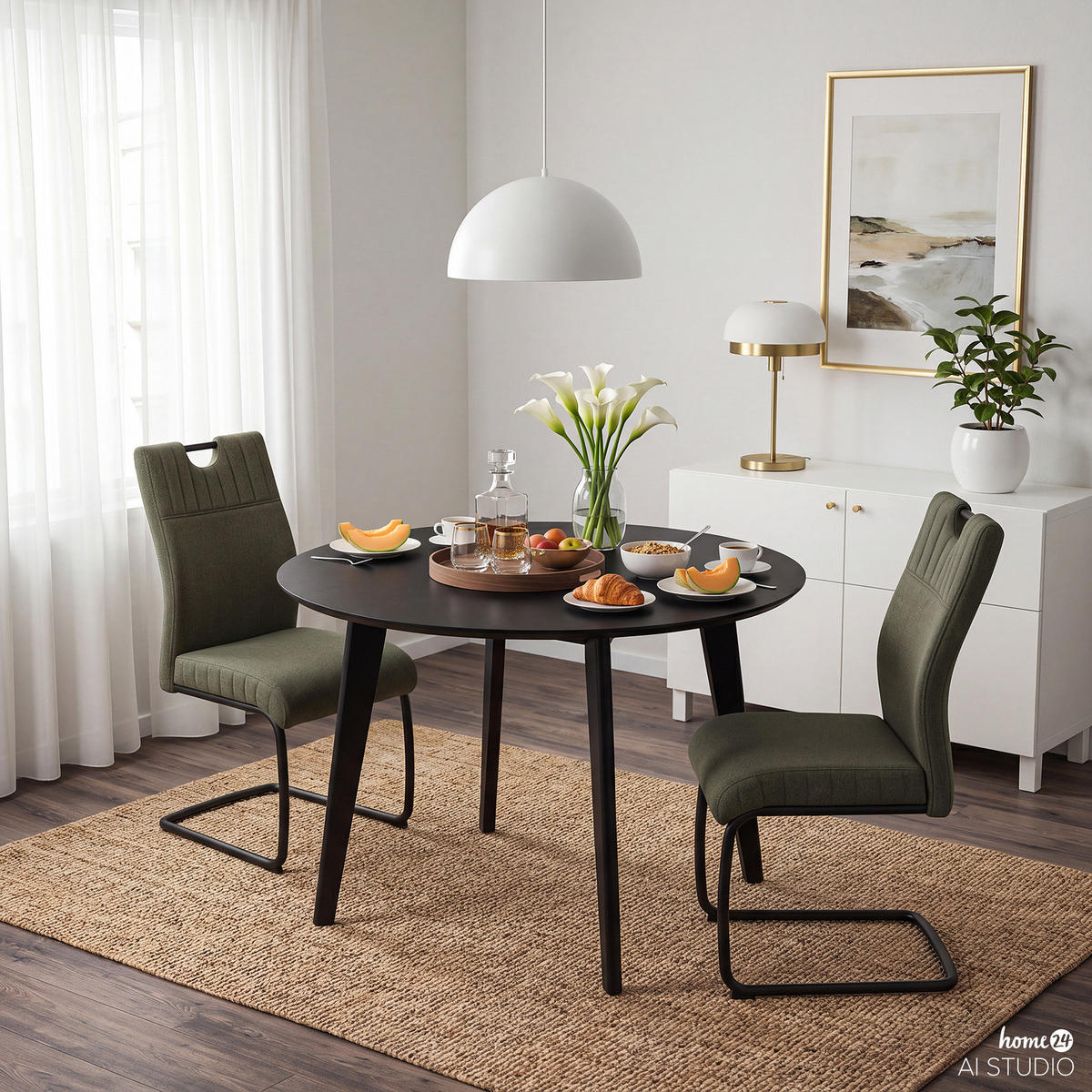 FREISCHWINGER - 2er-Set - Olivgrün, Textil/Metall (49/98/63cm) - home24