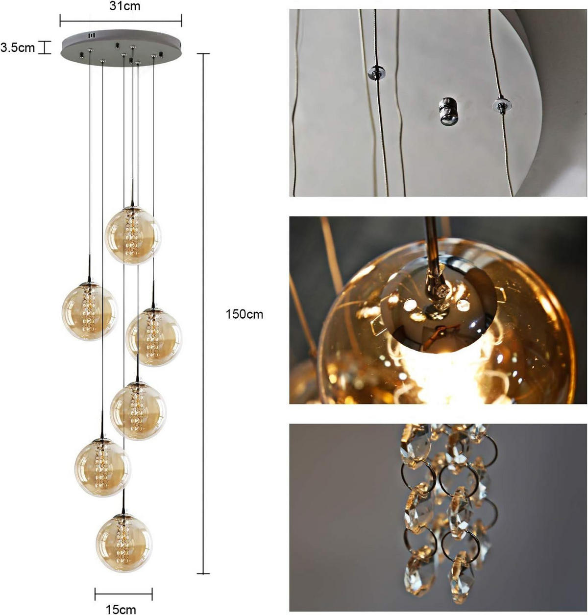 HÄNGELEUCHTE Energie 6-flammig 31/31/150 cm - Bernsteinfarben, Glas (31/31/150cm) - Nettlife