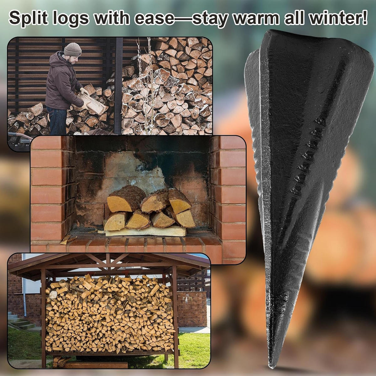 MEISSEL – diamantbeschichtet – zum Spalten von Holz – Schwarz, 1,8 kg - Schwarz, Metall (7.5/7.5/17cm) - DCA