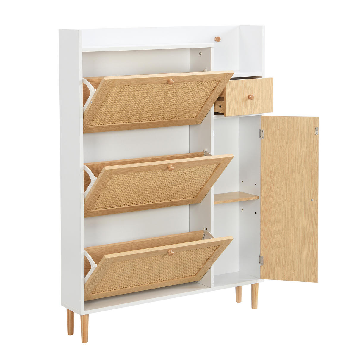 SCHUHSCHRANK Natural+White 90/17/125 cm - Naturfarben, Holzwerkstoff (90/125/17cm) - PANGIVO