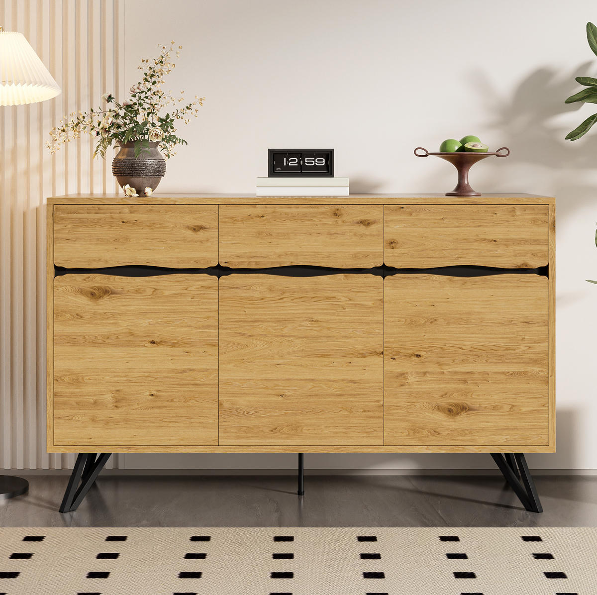 SIDEBOARD 140/40/75,5 cm in Holzoptik mit 3 Türen und Metallbeinen - Naturfarben, Holzwerkstoff (40/75.5/140cm) - Flora Grace