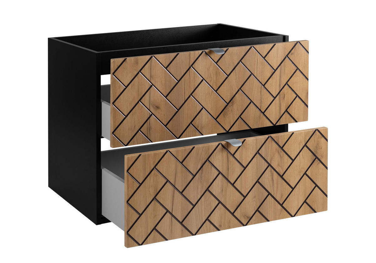 WASCHBECKUNTERSCHRANK TREND Craft Eiche/Schwarz Matt 80/46/60 cm - Eichefarben/Schwarz, Holzwerkstoff (80/60/46cm) - Rodan