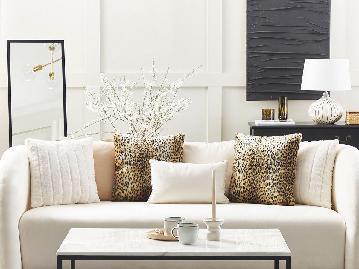 DEKOKISSEN 2er-Set Braun 45/45 cm Foxtail - Braun, Kunststoff/Textil (45/45cm) - Beliani