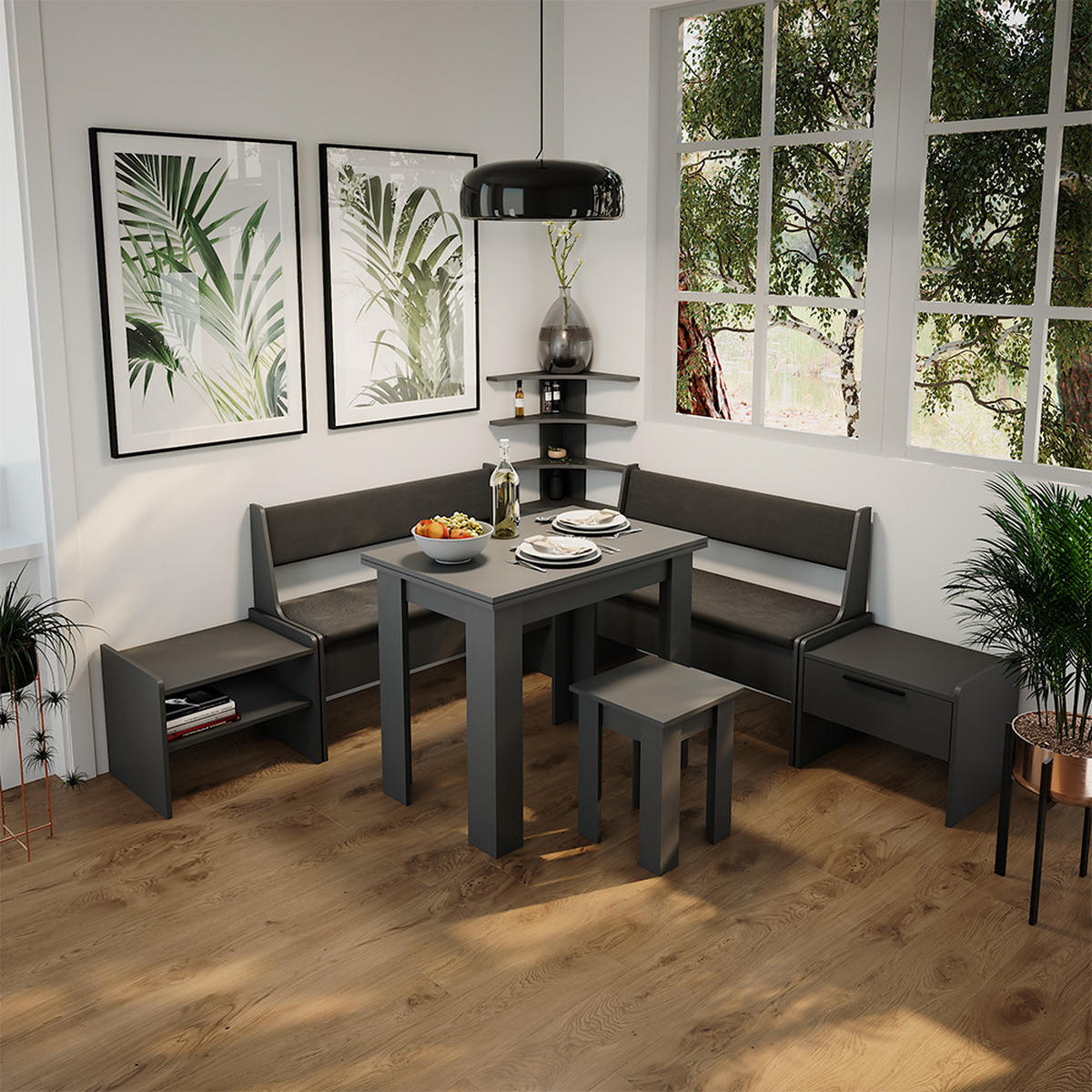 ESSZIMMERBANK Roman Schwarz 53.5 x 41.1 cm mit 1 Schublade - Schwarz, Holzwerkstoff (53.5/45.5/41.1cm) - Vicco