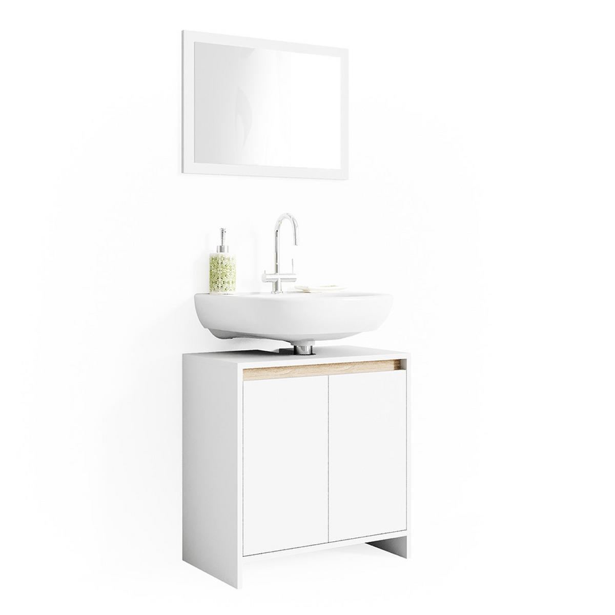 BADMÖBEL-SET Emma Weiß/Sonoma 2 Teile - Weiß/Sonoma Eiche, Holzwerkstoff (58/60/33cm) - Vicco