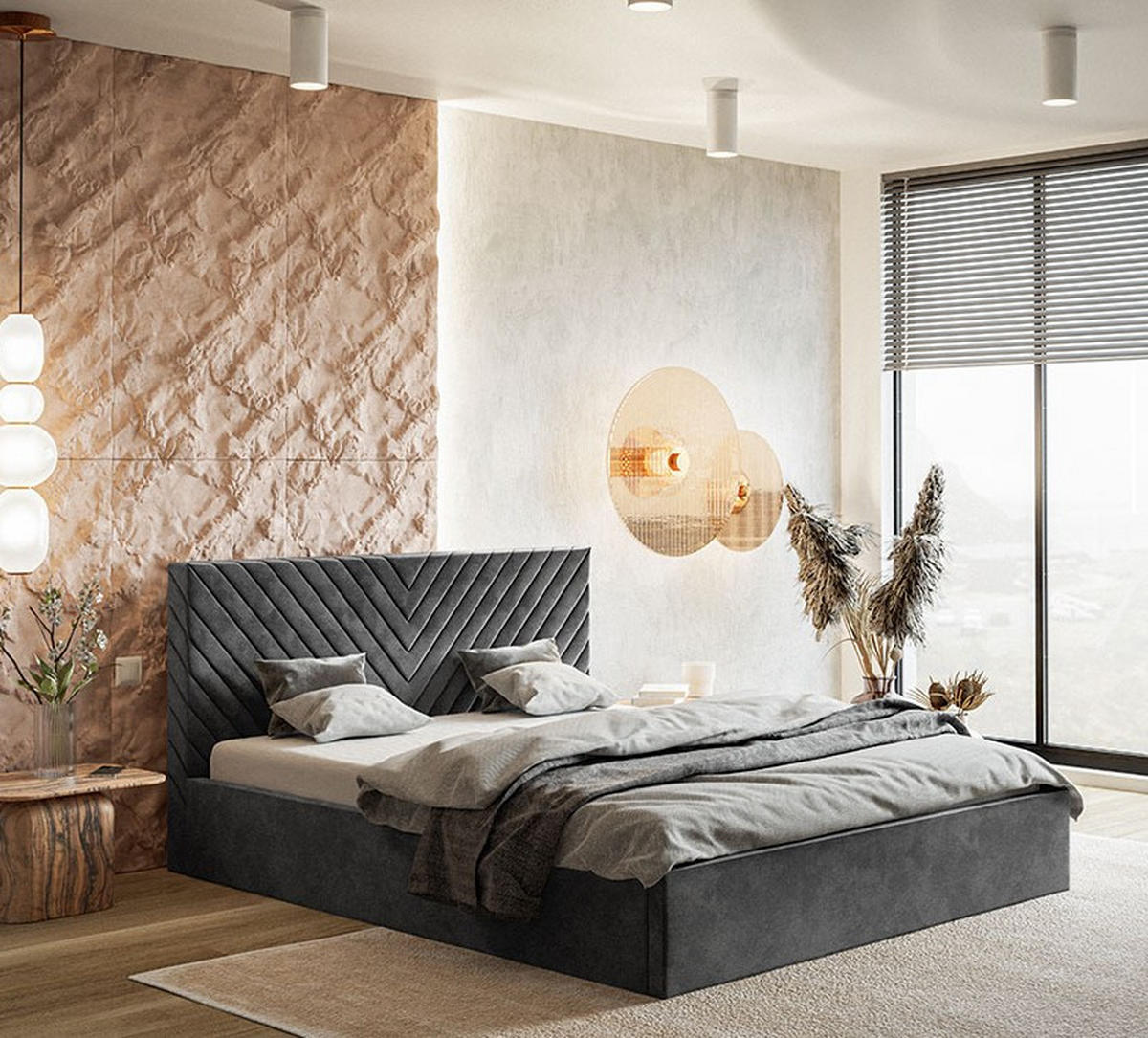 BETT Grau OLDO 8 Mit Bettkasten Stoff Jasmine 96 Grafit 180x200 cm - Graphitfarben, Textil (180/200cm) - Sepro Meble