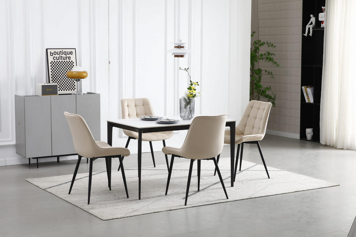 STUHL BARDI 4-er Set, Beige, Schwarz, mit Samtstoff gepolstert - Hellgrau, Textil/Metall (54/84/61cm) - Komodee