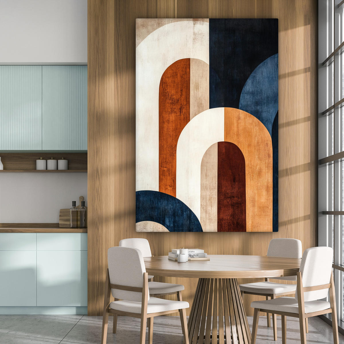 LEINWANDBILD Abstrakt - Formen - Dunkelblau 90x140 cm - Cognac, Textil (90/140cm) - MuchoWow