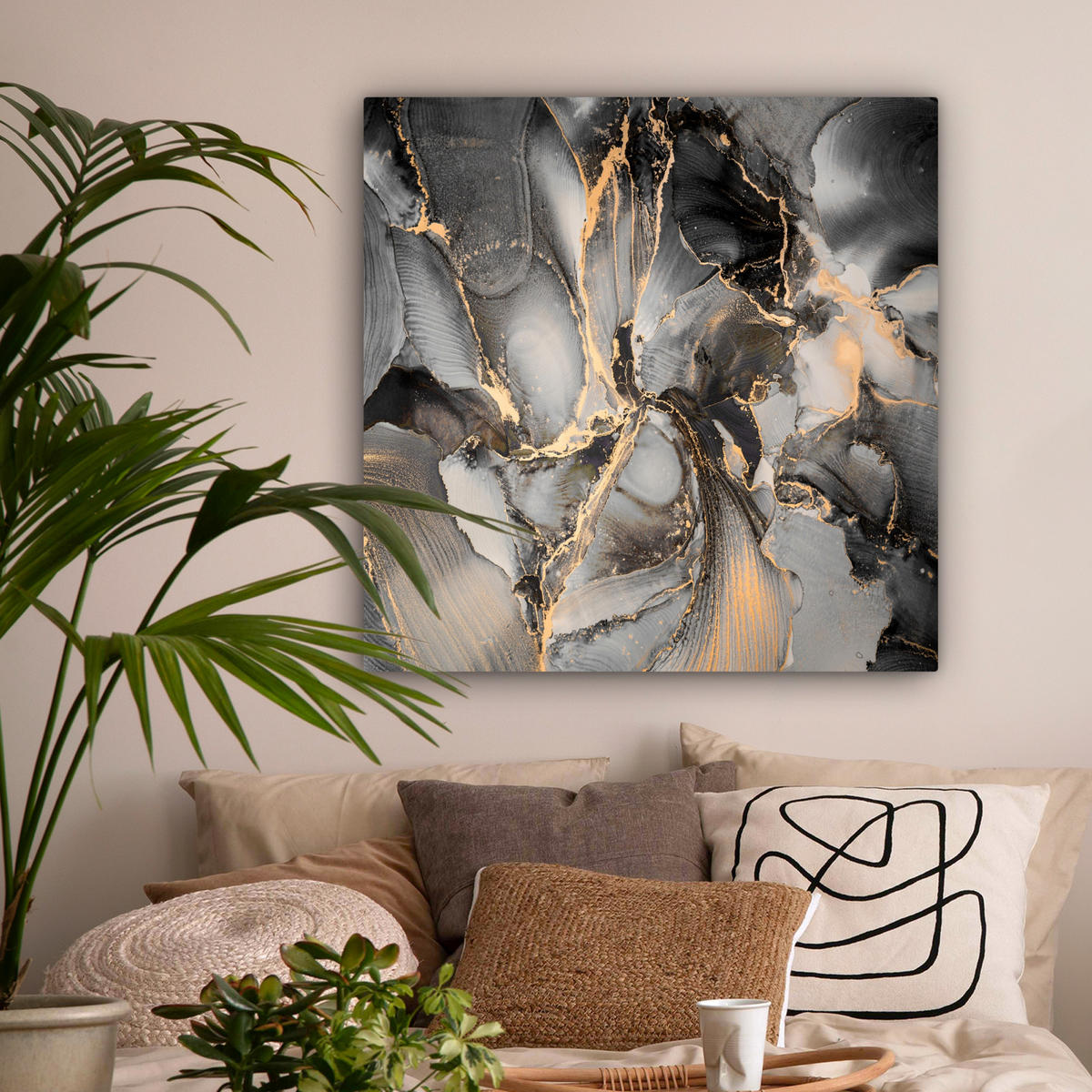 LEINWANDBILD Grau - Luxus - Gold - Marmor 90x90 cm - Dunkelgrau, Textil (90/90cm) - MuchoWow