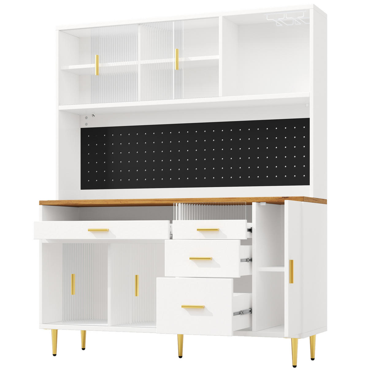 HOCHSCHRANK mit LED-Beleuchtung 145x39x171 cm MDF Glas Weiß - Weiß, Glas (24/171/145cm) - Meubliv