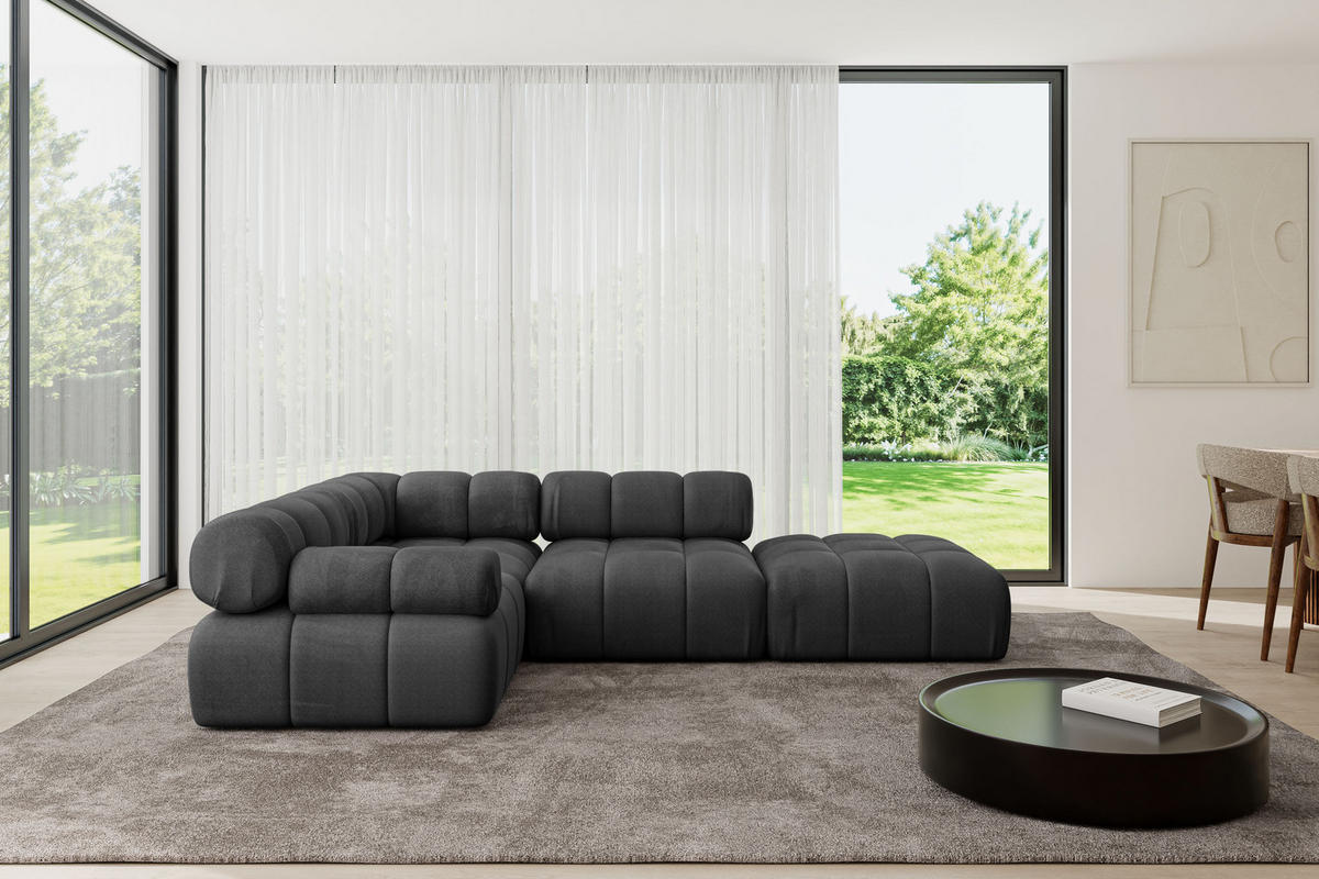 ECKSOFA modulares Sofa Felto-L1 - 285x190x70 cm Schwarz Velours - Schwarz, Holzwerkstoff/Textil (285/190cm) - ALTDECOR