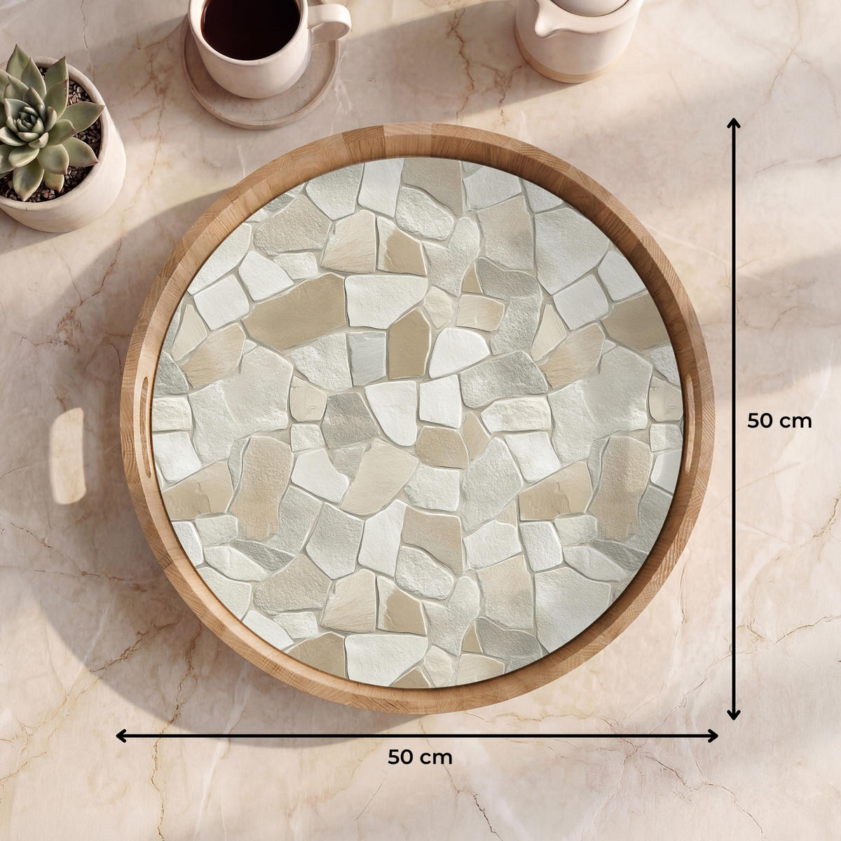 TABLETT - Mosaik - Steine - Beige - 50x50 cm - Beige, Holz (50/5/5cm) - OnlyWow