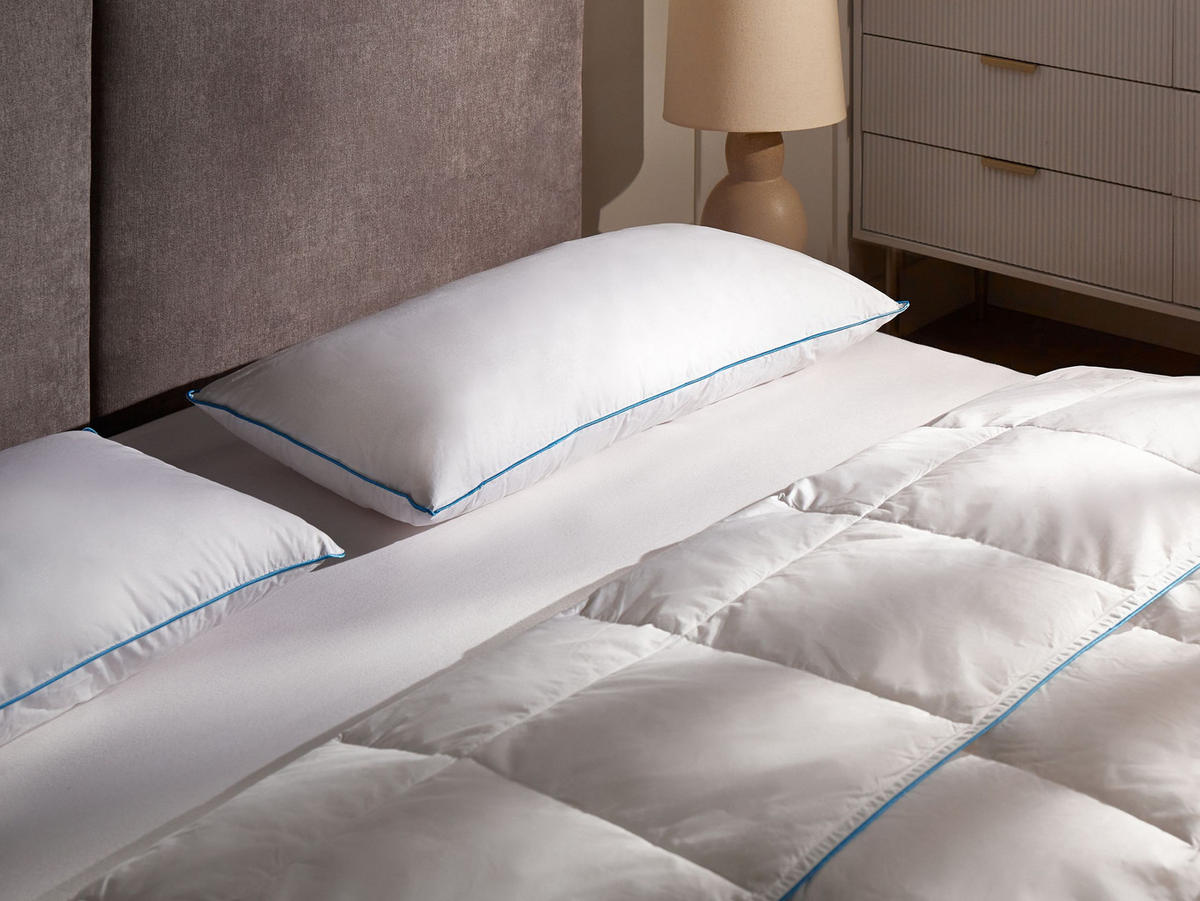 KOPFKISSEN Weiß 40/80 cm Aneto - Blau/Weiß, Naturmaterialen (80/40cm) - Beliani