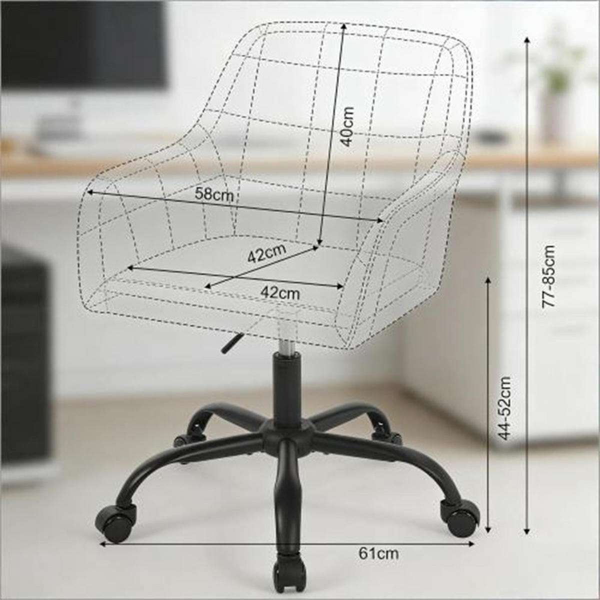 DREHSTUHL Klassisch Dunkelgrau, Metall & Samt, drehbar & rollbar, 60,5 x 58 x 85 cm - Grau, Metall (60.5/85/58cm) - Albatros