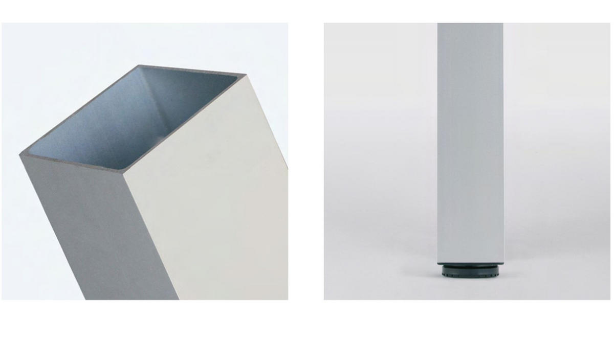 TISCHBEIN Quadra 87cm höhenverstellbar +1cm Edelstahl Tischfuss Möbelbein eckig - Edelstahlfarben, Metall (6/87/87cm)