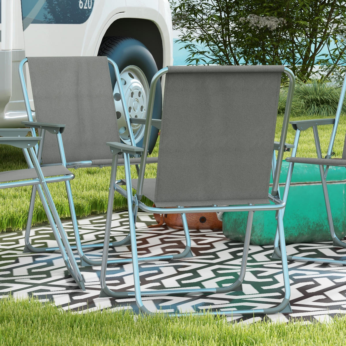 KLAPPSTUHL, Oxfordstoff, Grau - Grau, Kunststoff (54/76/53cm) - Outsunny