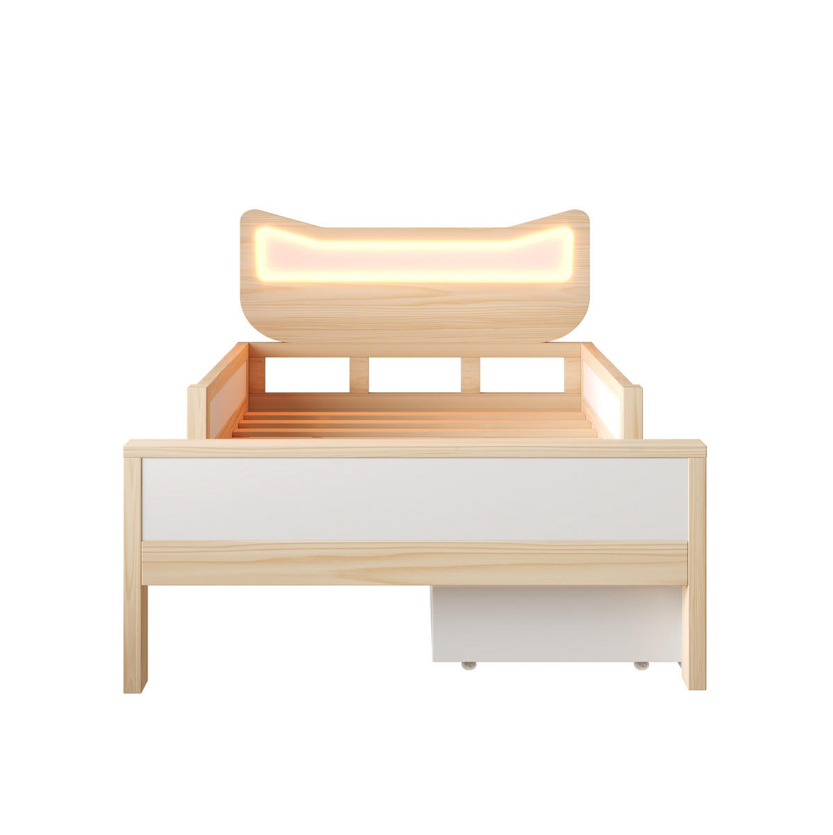 KINDERBETT 90/200 cm Weiß/Eiche mit RGB-LED, Schutzgitter, Lattenrost und Schublade mit Staufach - Naturfarben, Holz (90/200cm) - OKMYHOME