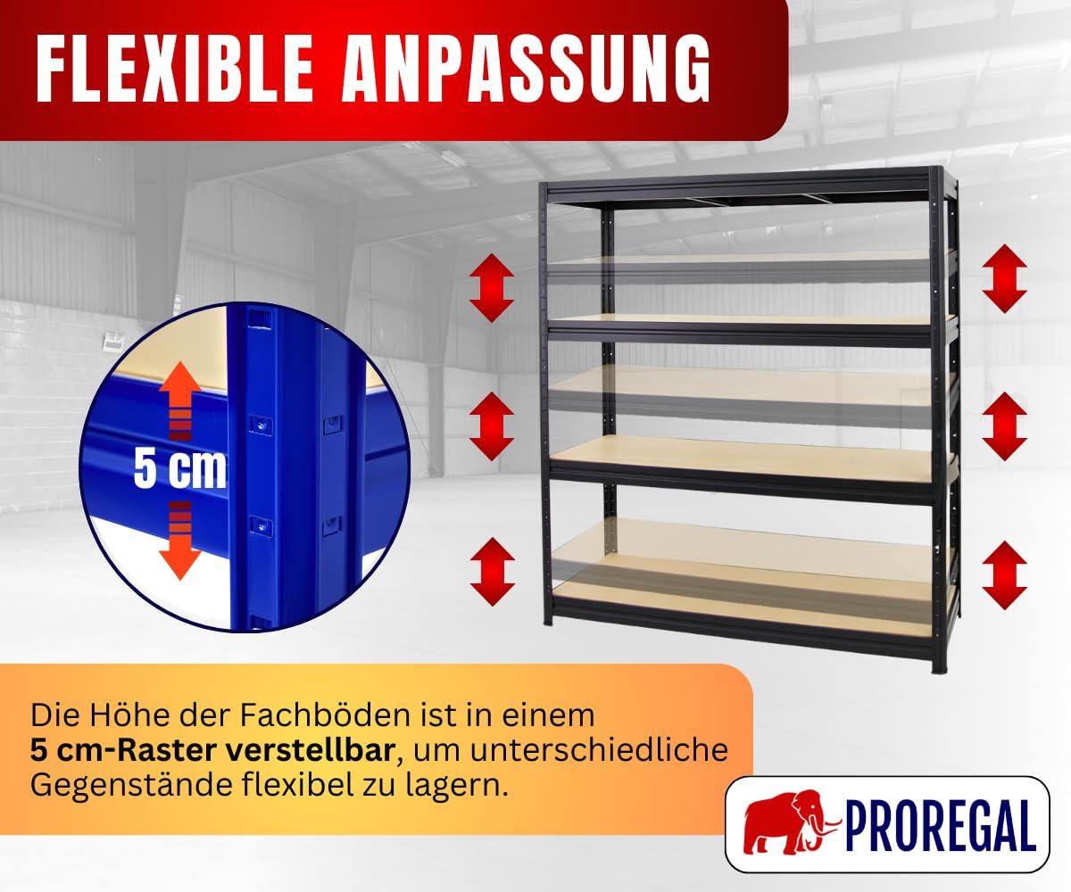 SCHWERLASTREGAL Dino 180x160x60 cm Fachlast 600 kg Schwarz - Schwarz, Metall (160/180/60cm) - PROREGAL
