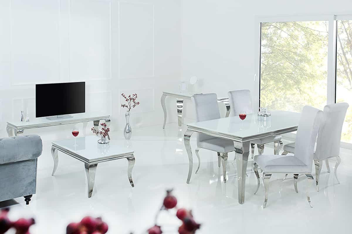 COUCHTISCH MODERN BAROCK rechteckig Silber|Weiß 100cm - Silberfarben/Weiß, Glas/Metall (60/100/45cm) - riess-ambiente