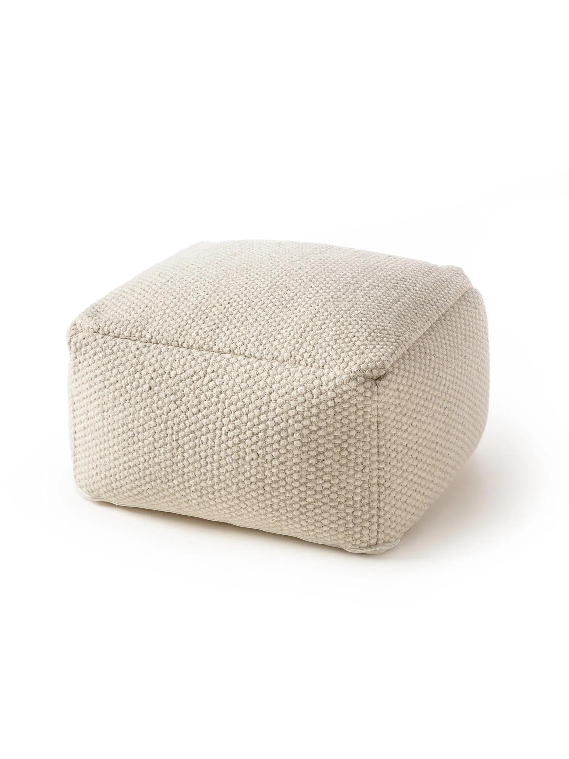 WOLL-POUF handgefertigt Rocco Weiß 55x55x30 cm - Weiß, Textil (55/30/55cm) - benuta Pure