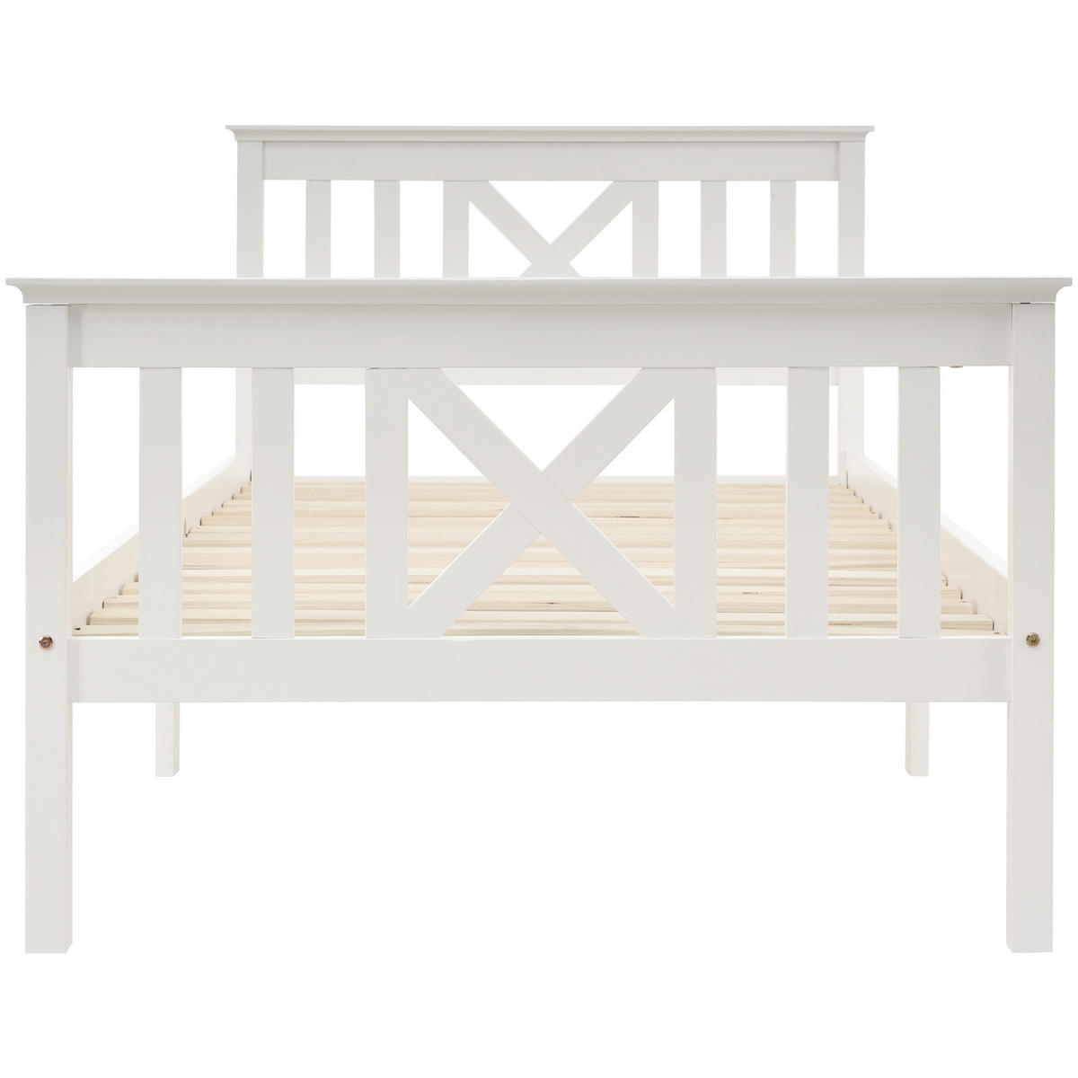 HOLZBETT 90/200 cm aus Massivholz mit X-förmigem Kopfteil und Stauraum - Weiß, Holz (90/200cm) - OKWISH