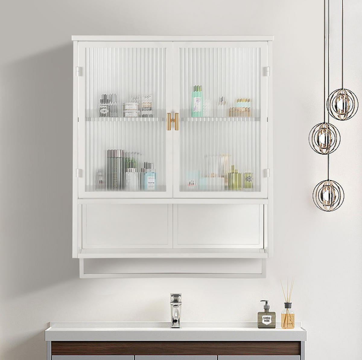 KÜCHENOBERSCHRANK 60/23/78 cm aus Metall und Glas mit Handtuchhalter Weiß - Weiß, Holzwerkstoff (60/78/23cm) - Modenvie