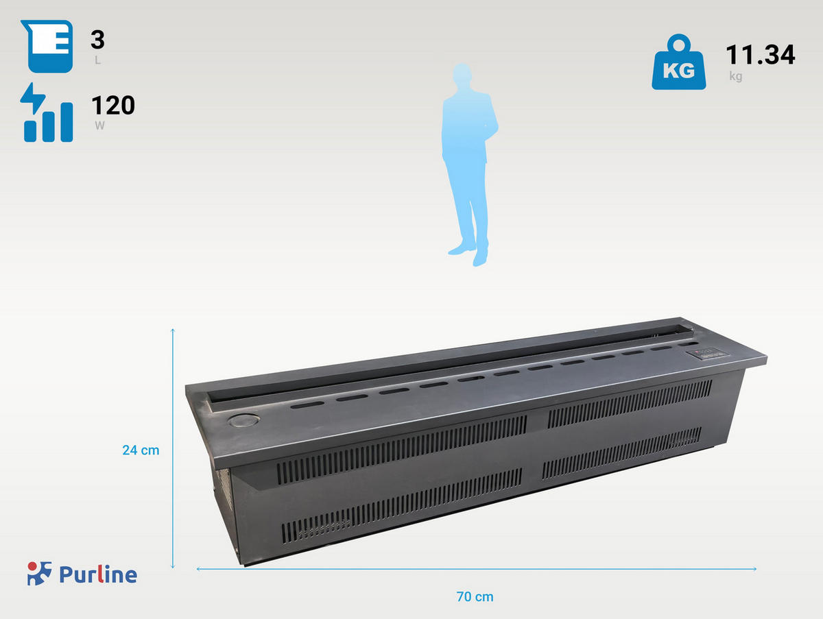 WASSERKAMIN zur Dekoration Schwarz Einfügemuster 3 L Tank - Schwarz, Metall (70/24/19cm) - Purline