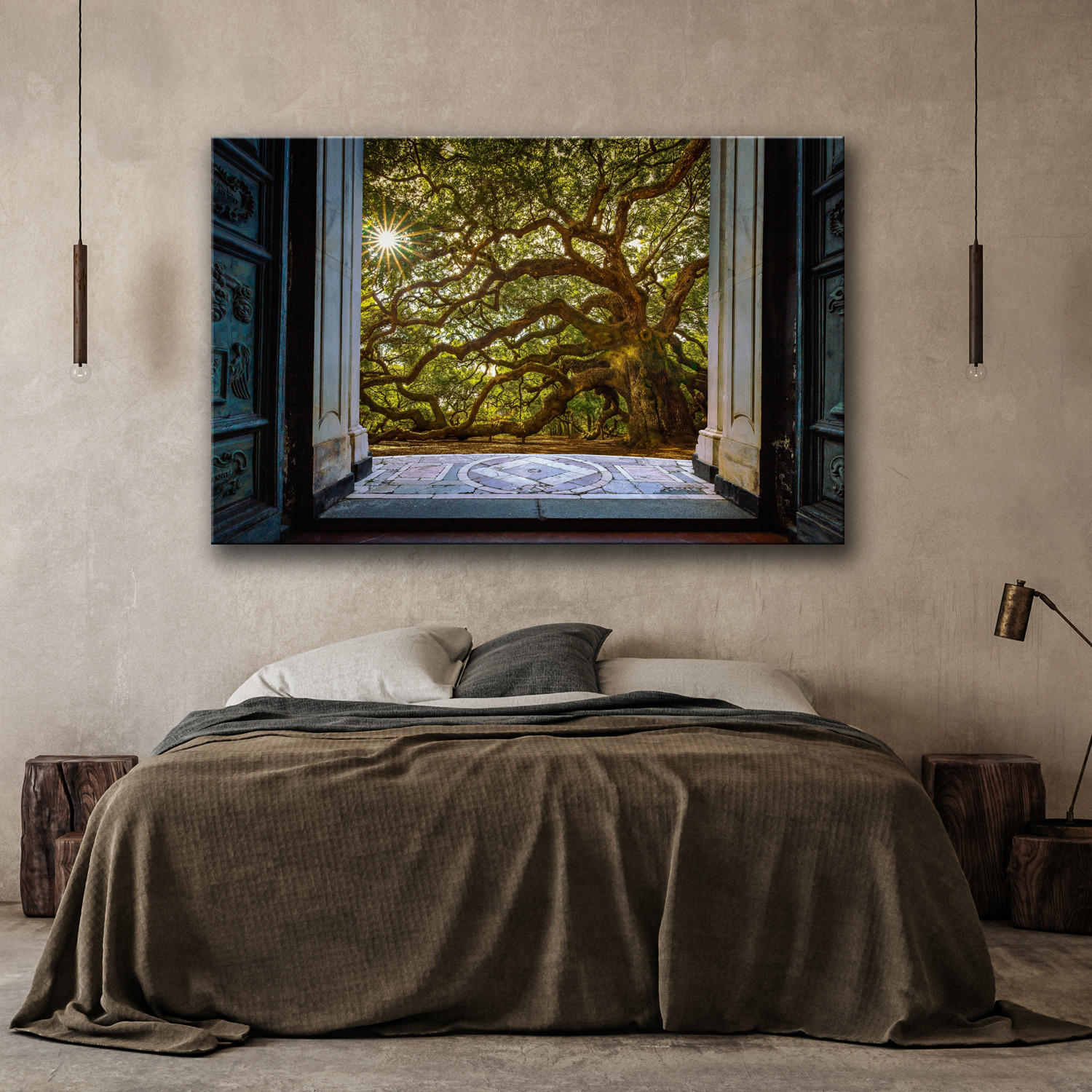 WANDBILD baumansicht sonne natur - Grün, Textil (60/40cm) - Feeby