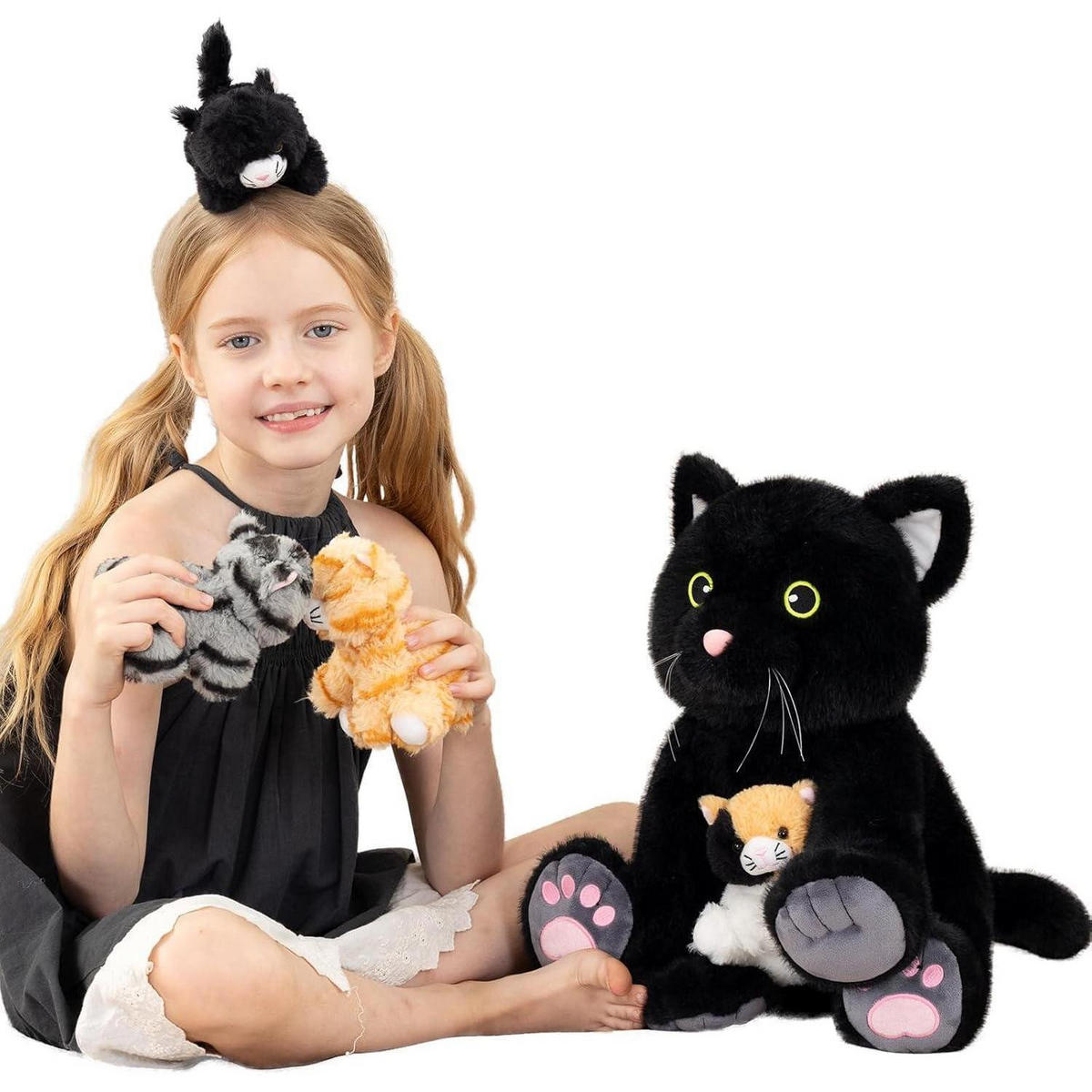 PLÜSCHTIER 5-teiliges Set Katze mit Baby 40 cm - Multicolor, Textil (34/40cm)