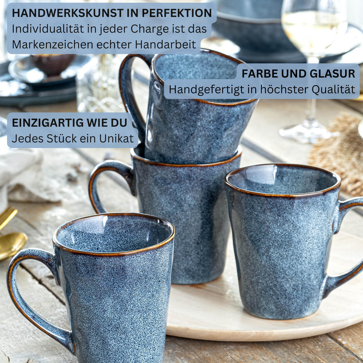 KAFFEEBECHER SET DARWIN - 4 teilig aus Steingut - Blau, Keramik (27/18.5/25.2cm) - Sänger