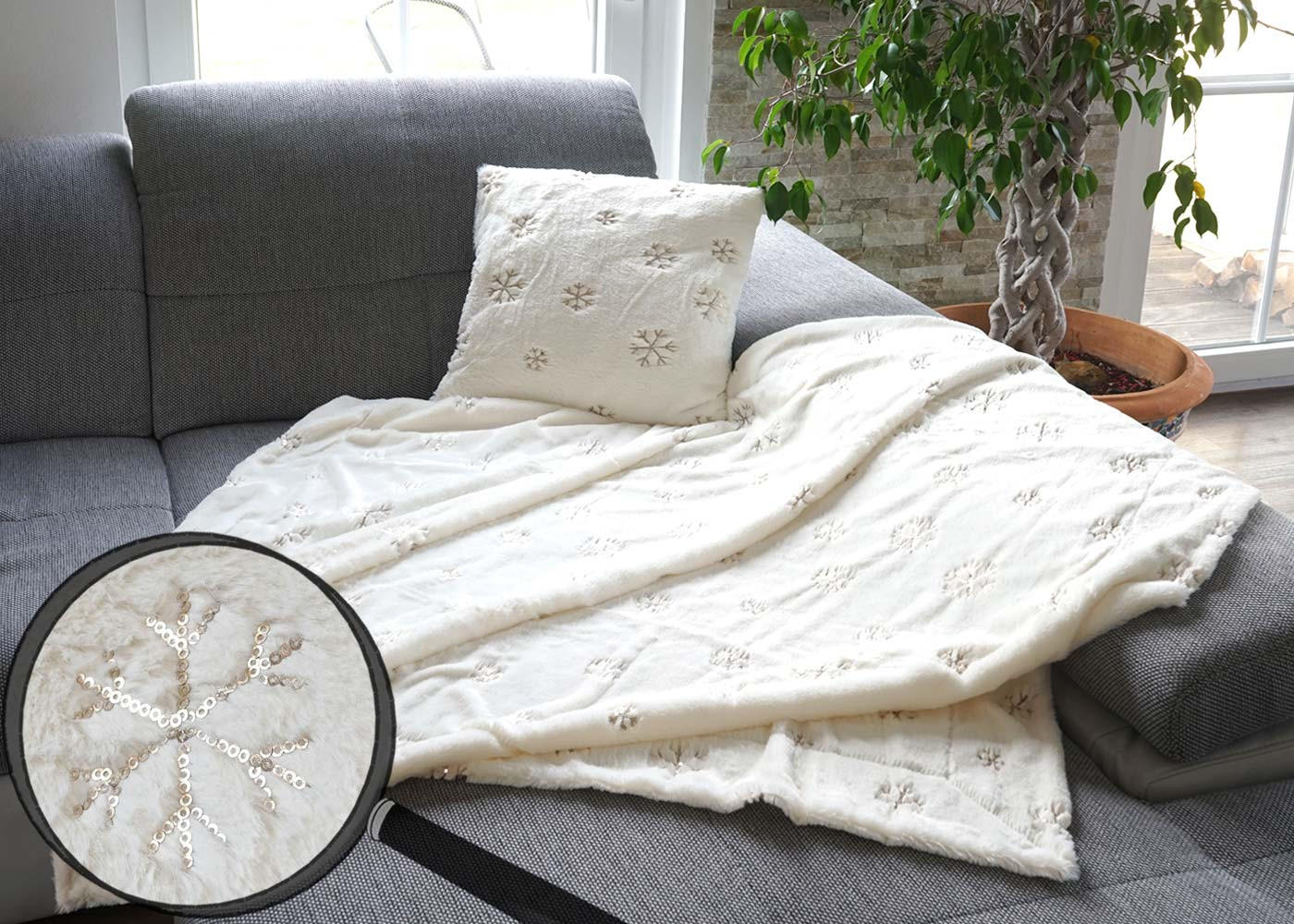 WOHNDECKE + DEKO-KISSEN SCHNEE 2-TLG. Weiß - Weiß, Textil (150/120cm) - MCW