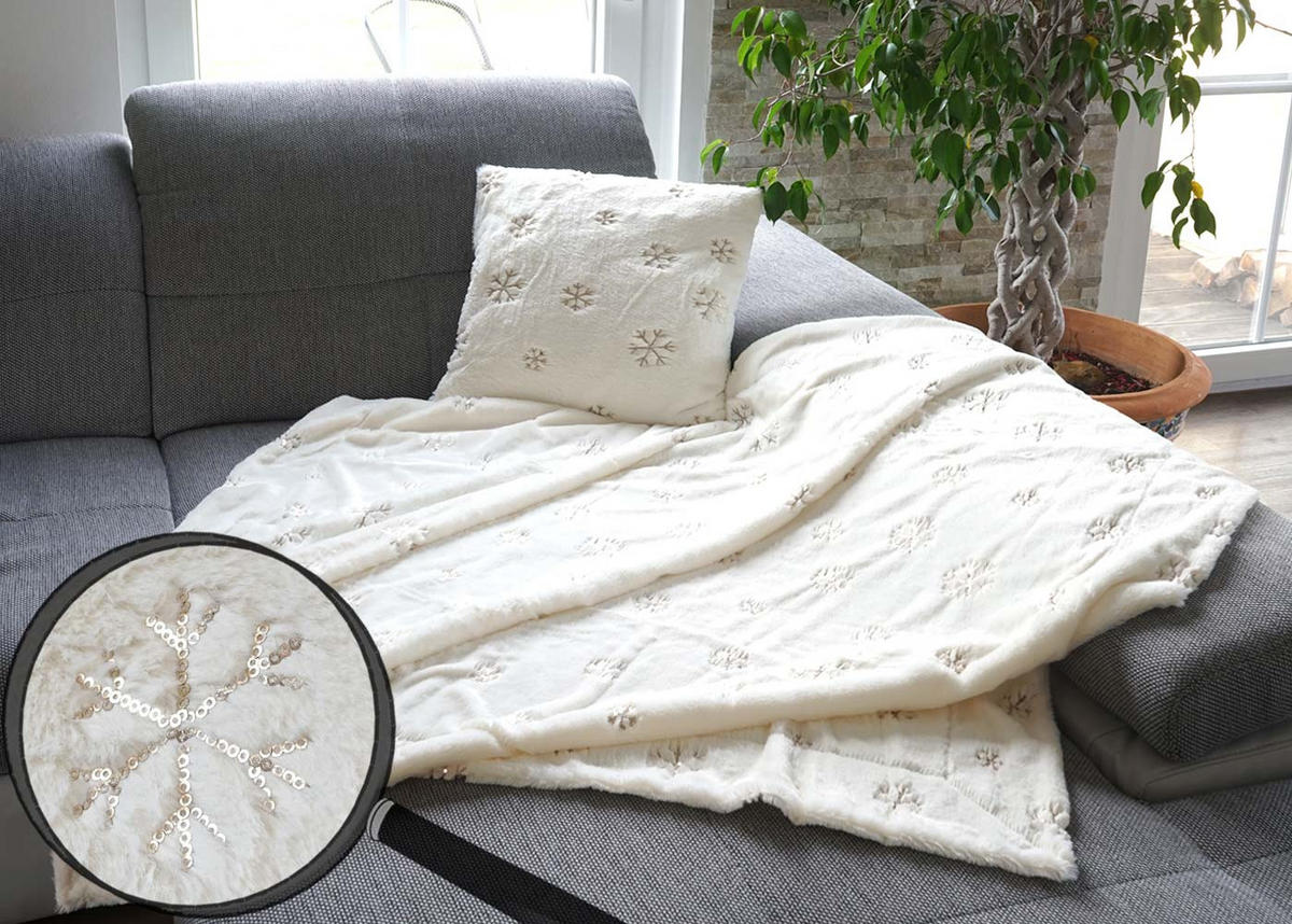 WOHNDECKE + DEKO-KISSEN SCHNEE 2-TLG. Weiß - Weiß, Textil (150/120cm) - MCW
