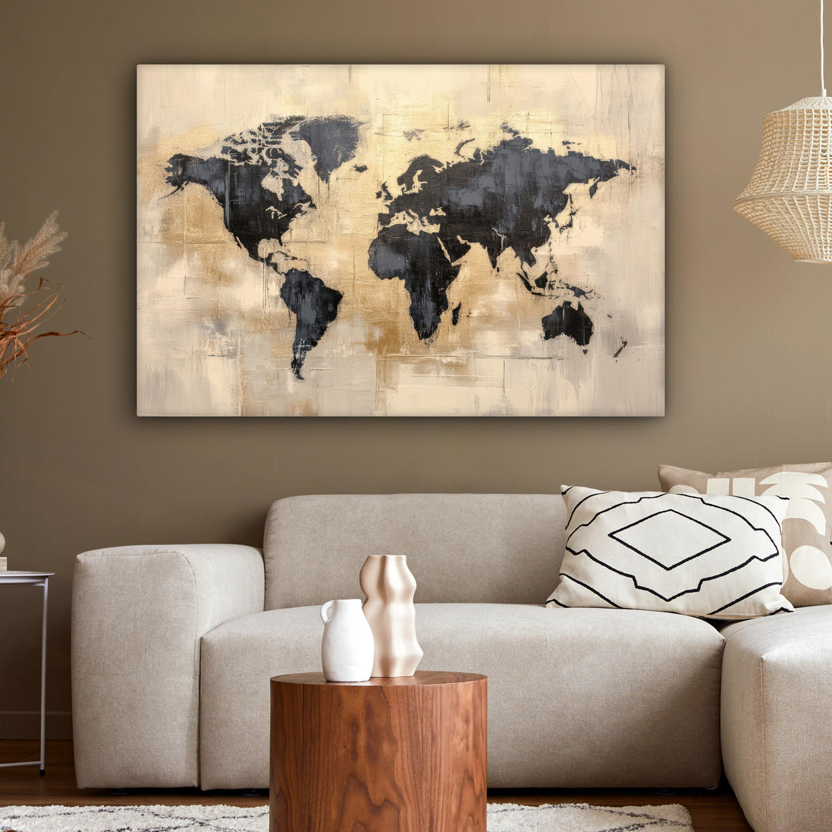 LEINWANDBILD Weltkarte - Gold - Schwarz - Abstrakt XXL 150x100 cm - Kupferfarben, Textil (150/100cm) - MuchoWow