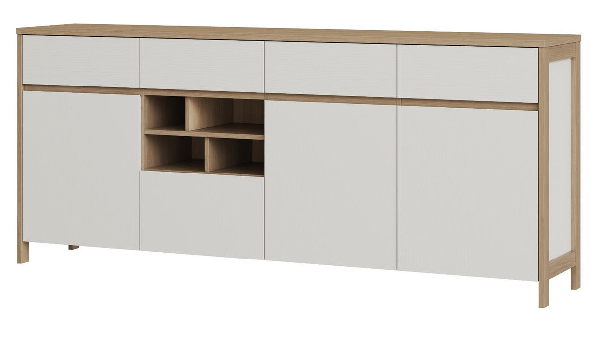 SIDEBOARD weiß, Eiche, Kommode skandinavisch 193 cm, Soft-Close, Finnes - Eichefarben/Weiß, Holzwerkstoff/Metall (193/85/39cm) - Furn.Design