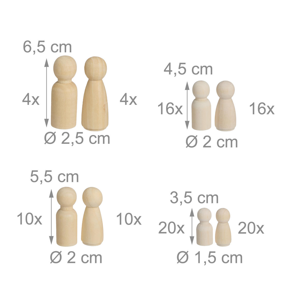 FIGÚRKY Prírodné 100-dielny-set na maľovanie - svetlohnedá, drevo/plast (18/6/12cm) - Relaxdays