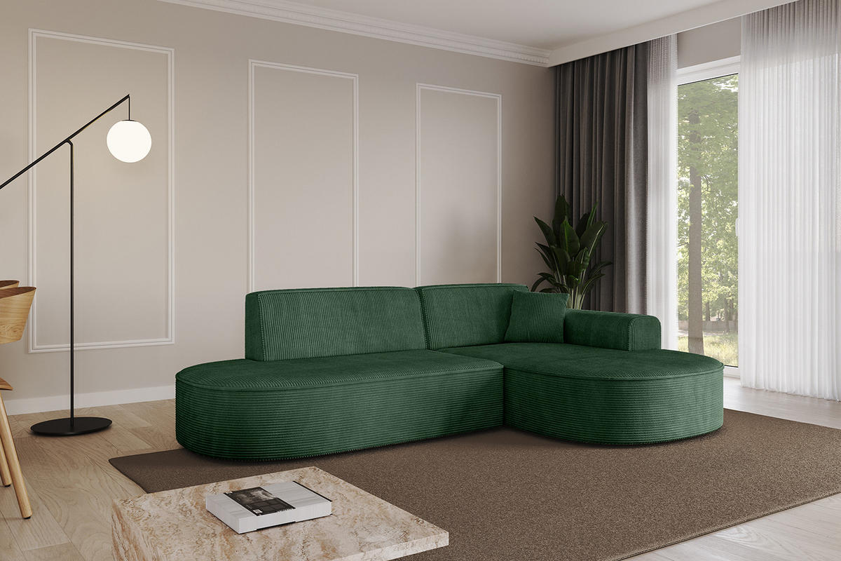 ECKSOFA Ottomane Rechts MARI-L1 - 232x163x73,5 cm Grün Cord - Schwarz/Grün, Holzwerkstoff/Kunststoff (234/163cm) - ALTDECOR