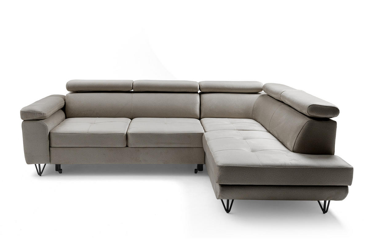 ECKSOFA JUNIOR L Rechts mit Schlaffunktion 194x128 Velours Beige - Beige/Schwarz, Holz/Textil (184/249cm) - Muffo