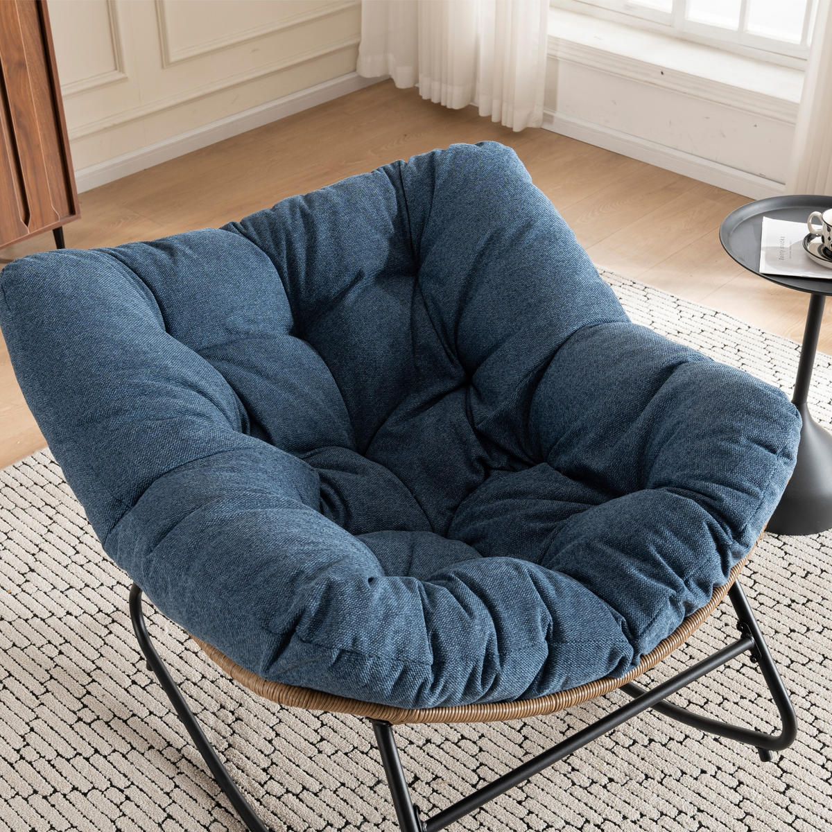SCHAUKELSTUHL Blau Chenille, Metallrahmen - Blau, Textil (107/83/95cm) - Oxeza