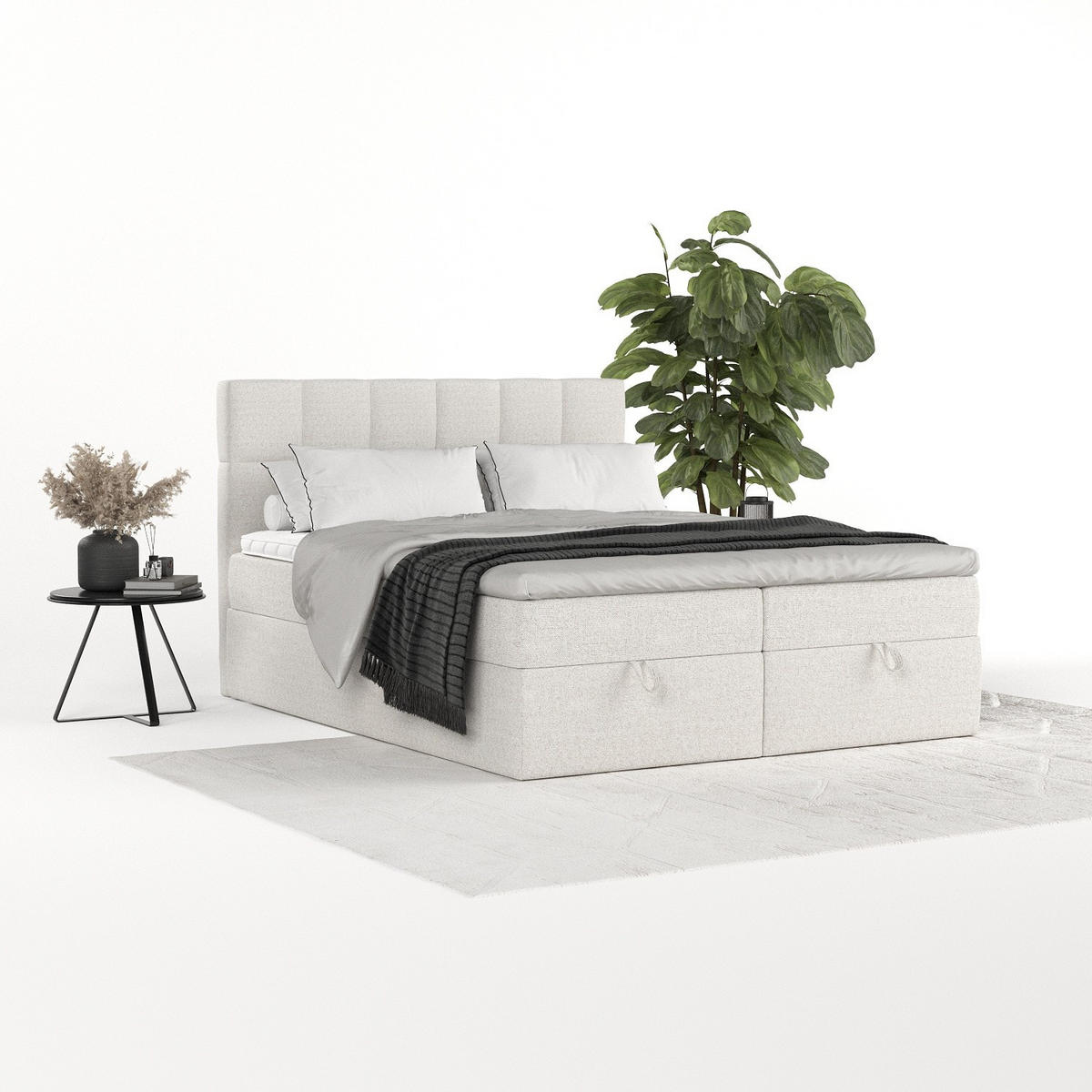 BOXBETT Savio 180/200 cm Hellbeige im Riva Stoff - Sandfarben/Schwarz, Holz/Holzwerkstoff (180/200cm) - AltaBeds