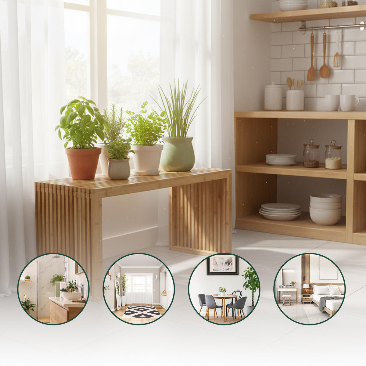 SITZBANK - Hellbraun, Holz/Textil (90/43/33cm) - Relaxdays