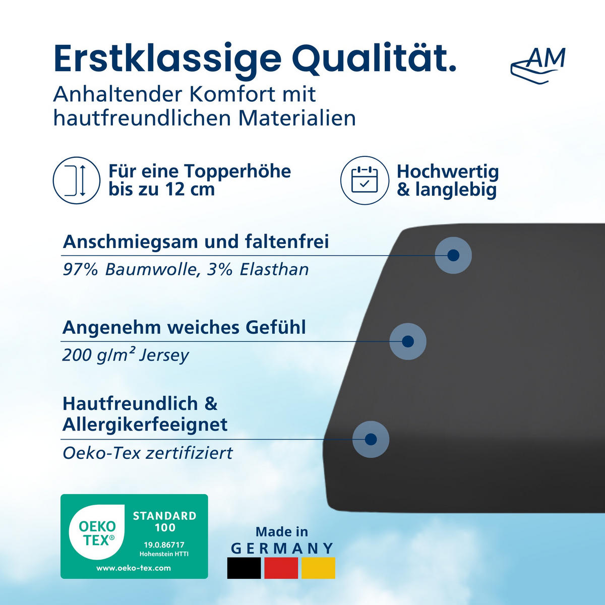 SPANNBETTLAKEN TOPPER 80/220/12 cm Dunkelgrau - Dunkelgrau, Textil (80/220cm) - AM Qualitätsmatratzen