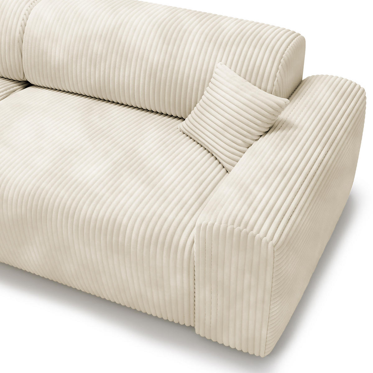 ECKSOFA mit Longchair - Cord - Creme/Schwarz, Kunststoff/Textil (284/178cm) - home24