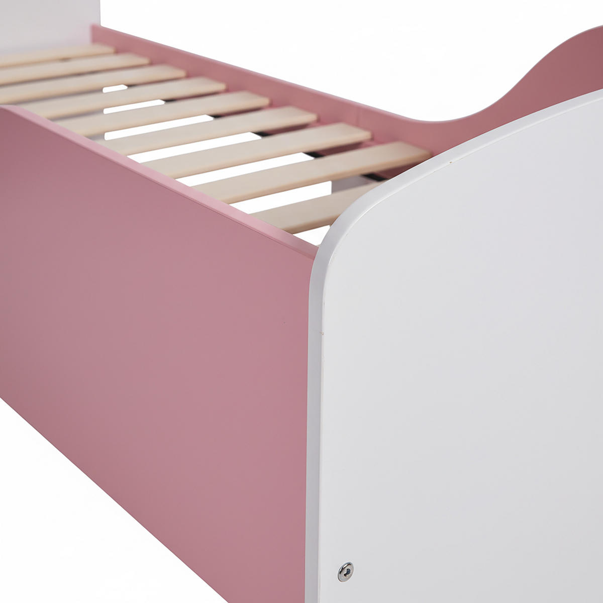 KINDERBETT Rosa Weiß Rausfallschutz 70x140 cm - Rosa, Holz/Holzwerkstoff - Relaxdays