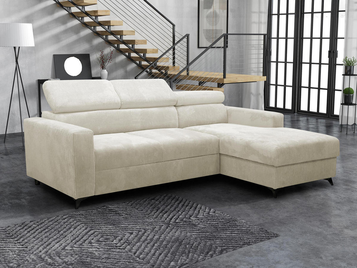ECKSOFA Milano Premium Cord, Seite: Rechts 2R+LC - Creme/Schwarz, Holz/Textil (236/172cm) - MIRJAN24