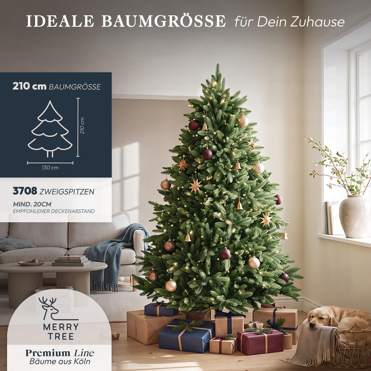WEIHNACHTSBAUM mit PE-Spritzguss-Nadeln und LED Beleuchtung, 210 cm - Grün, Kunststoff (210cm) - Merry Tree
