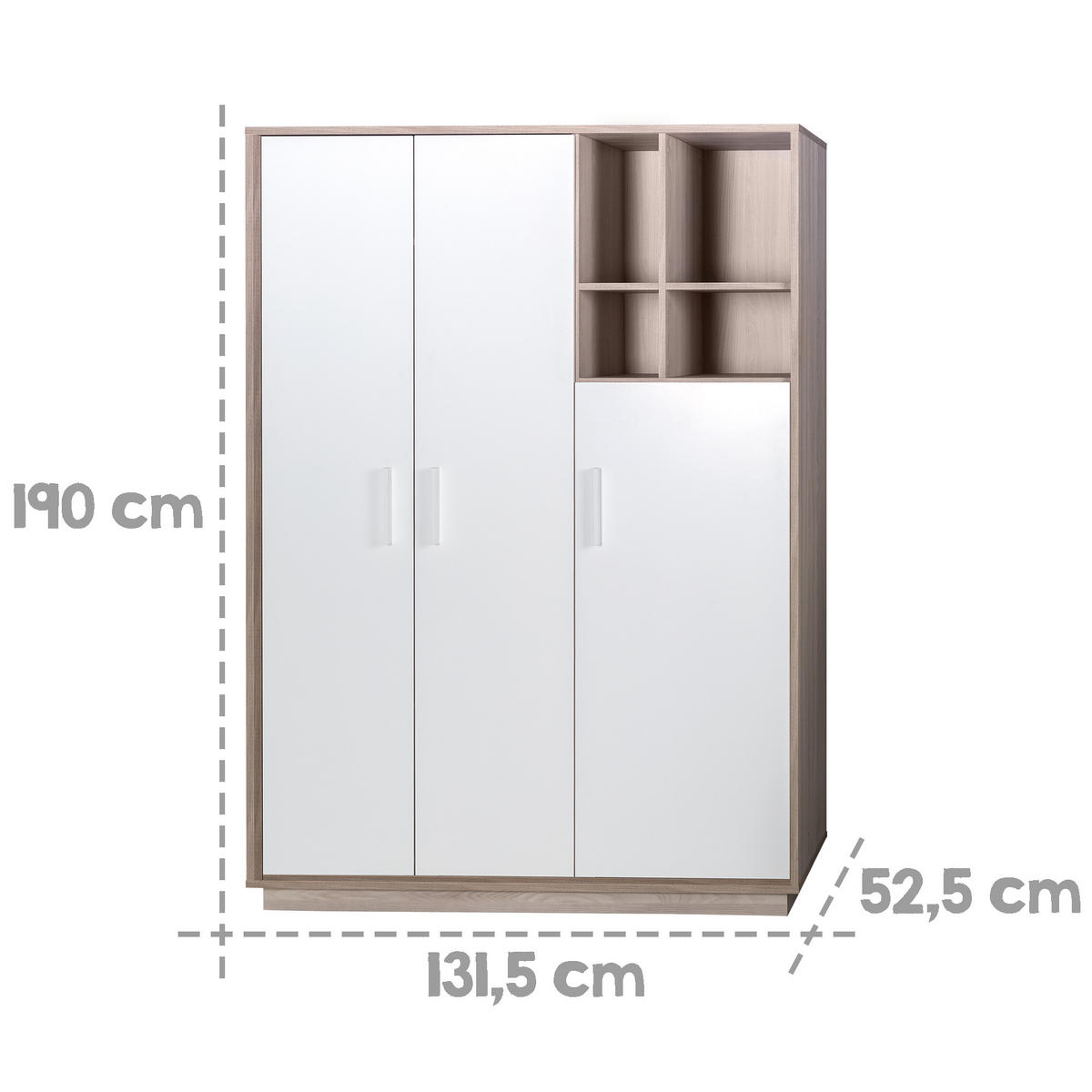 KLEIDERSCHRANK Olaf - Weiß, Holz/Holzwerkstoff (131.5/190/52.5cm) - Roba