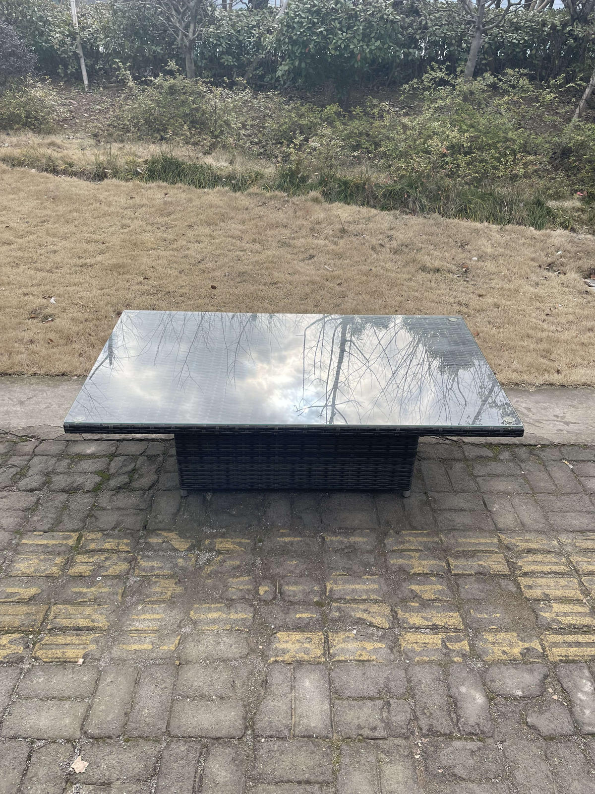 GARTENTISCHGRUPPE Polyrattan 10-Sitzer - Dunkelgrau/Grau, Glas/Kunststoff - Fimous