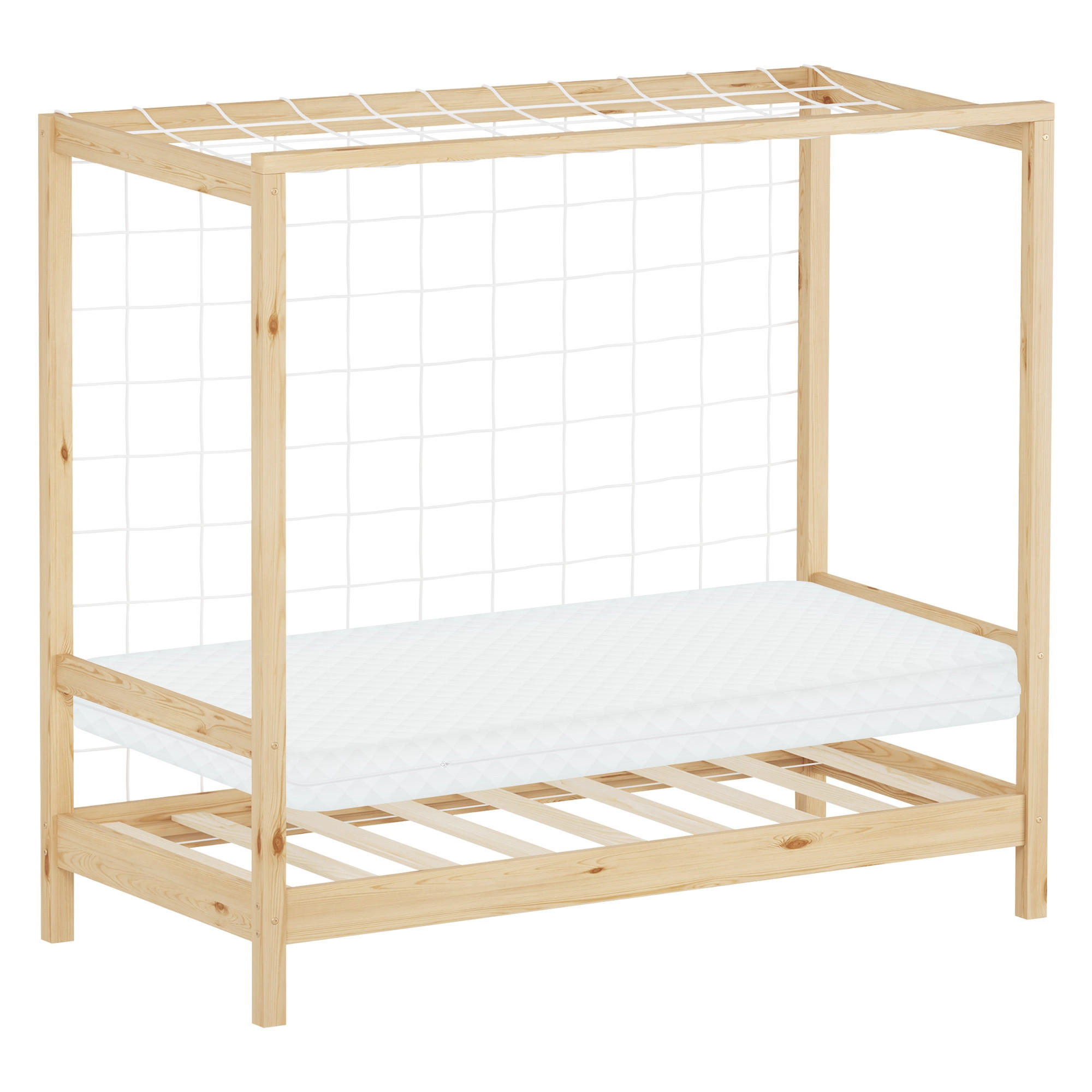 ML-DESIGN DĚTSKÁ postýlka ve tvaru fotbalové brány s matrací 70 x 140 cm, přírodní borové dřevo