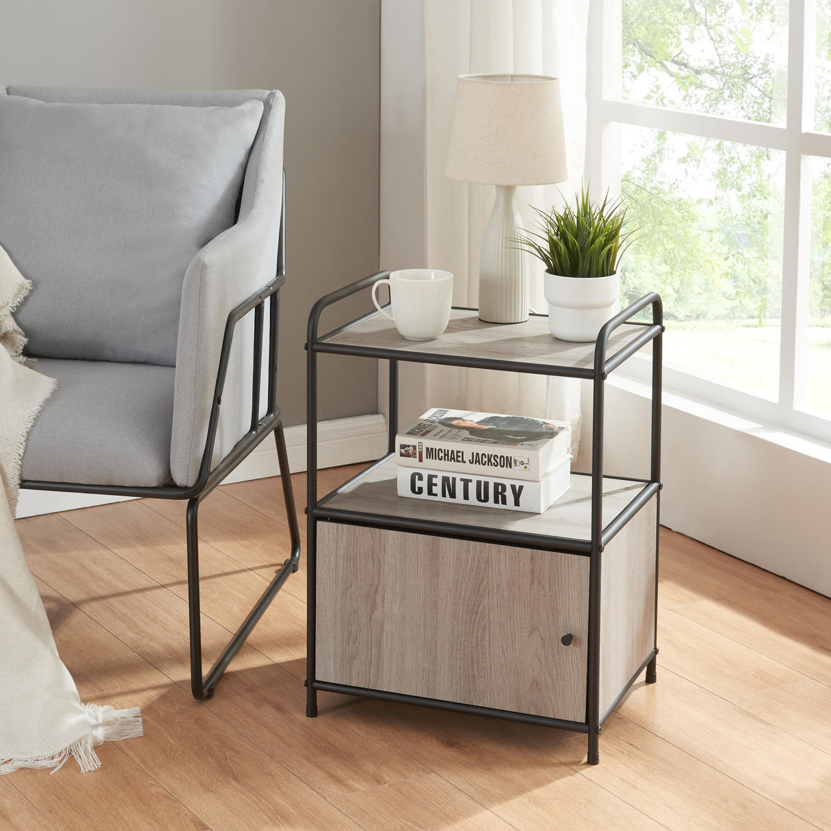 BEISTELLTISCH Gulen - Eichefarben/Schwarz, Holzwerkstoff/Metall (33/43/60cm) - [en.casa]